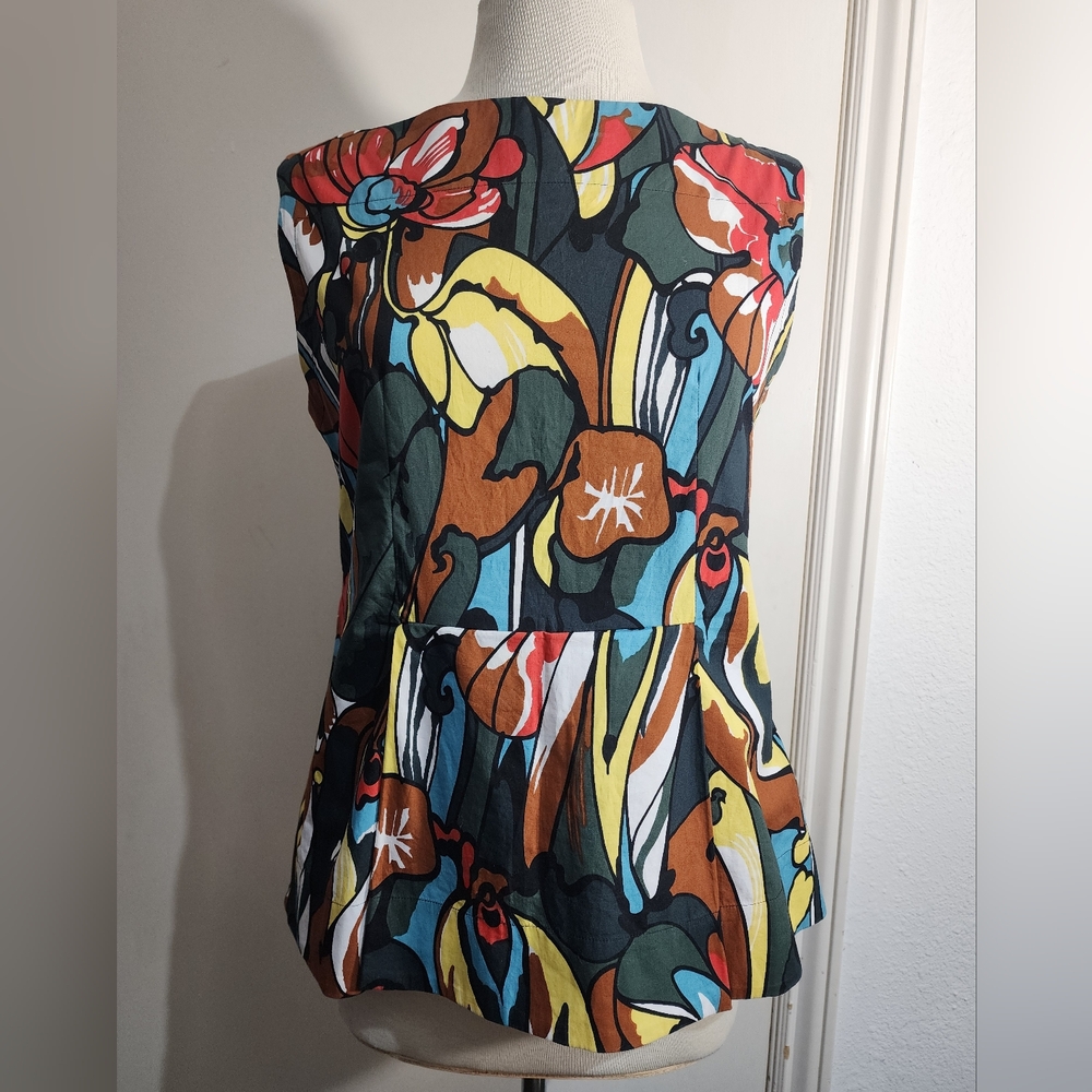 Marni 100% Cotton Abstract Floral Sleeveless Tunic Top Summer Resotr US 6